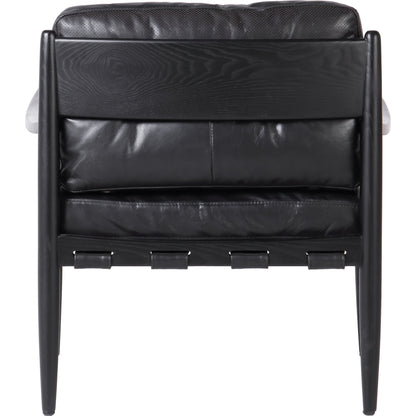 Turner Chair by Moe's Home Collection in black. Made from ash wood frame, top-grain buffalo leather, foam cushion with a feather wrap in a modern style.