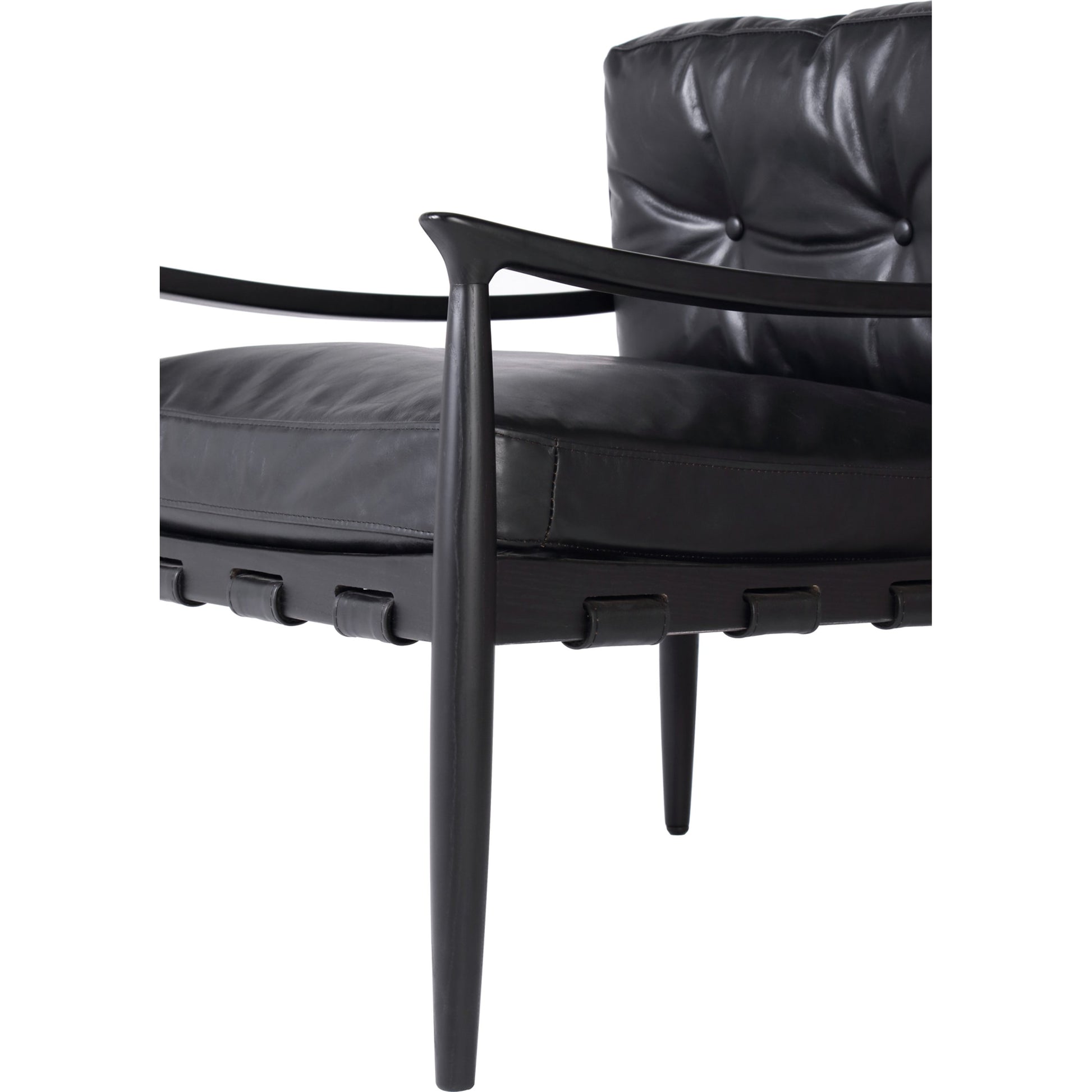 Turner Chair by Moe's Home Collection in black. Made from ash wood frame, top-grain buffalo leather, foam cushion with a feather wrap in a modern style.