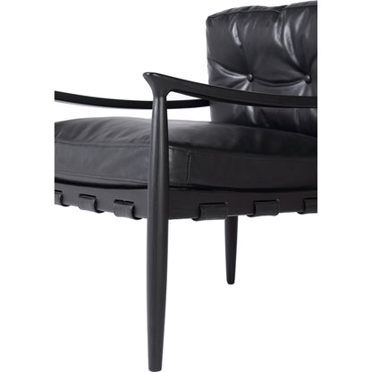 Turner Chair by Moe's Home Collection in black. Made from ash wood frame, top-grain buffalo leather, foam cushion with a feather wrap in a modern style.