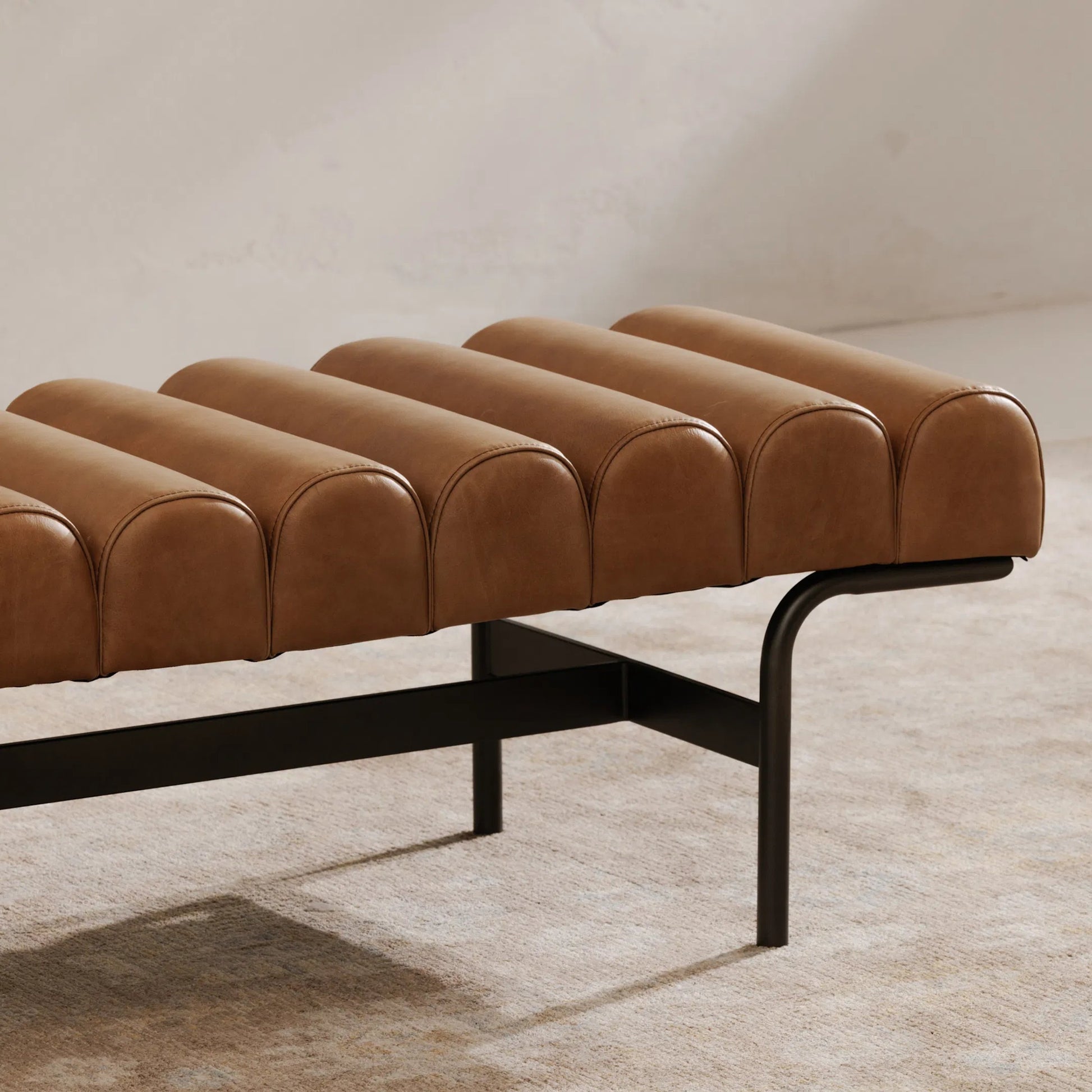 Harrison Bench by Moe's Home Collection. Made from upholstery: top, grain buffalo leather, iron frame in a traditional style.