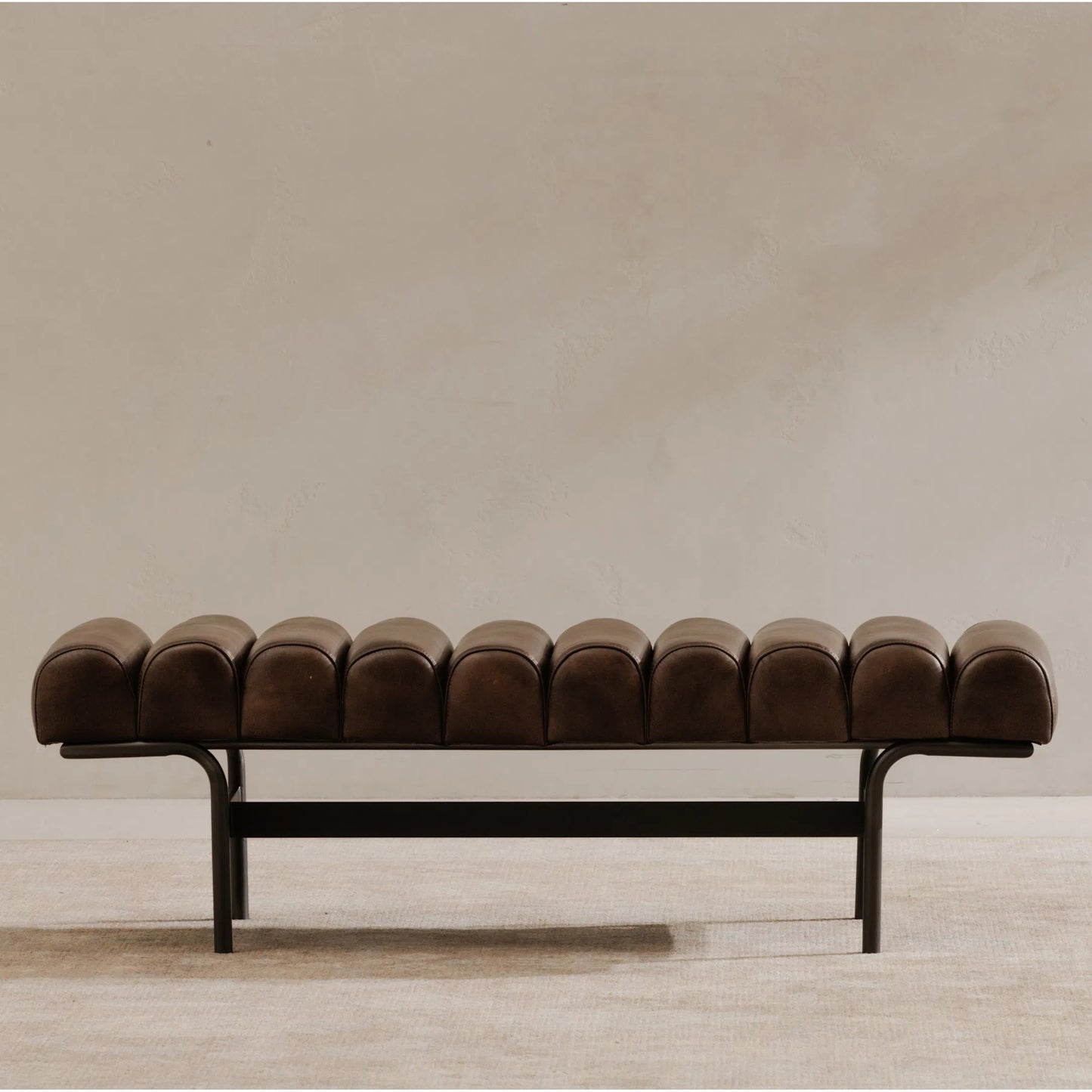015 SI-2253769 | Lifestyle | Harrison Bench by Moe's Home Collection. Made from upholstery: top, grain buffalo leather, iron frame in a traditional style.