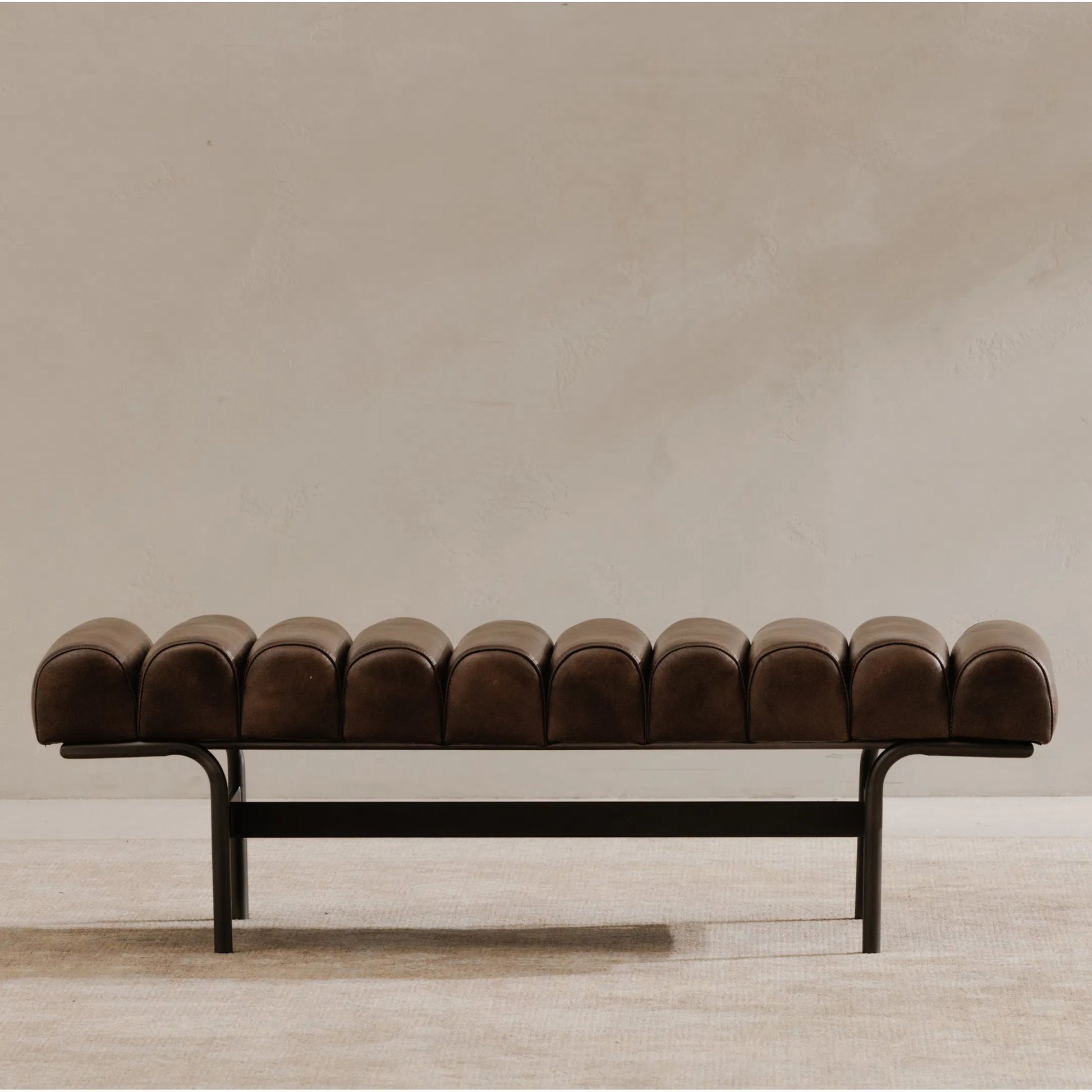 Harrison Bench by Moe's Home Collection. Made from upholstery: top, grain buffalo leather, iron frame in a traditional style.