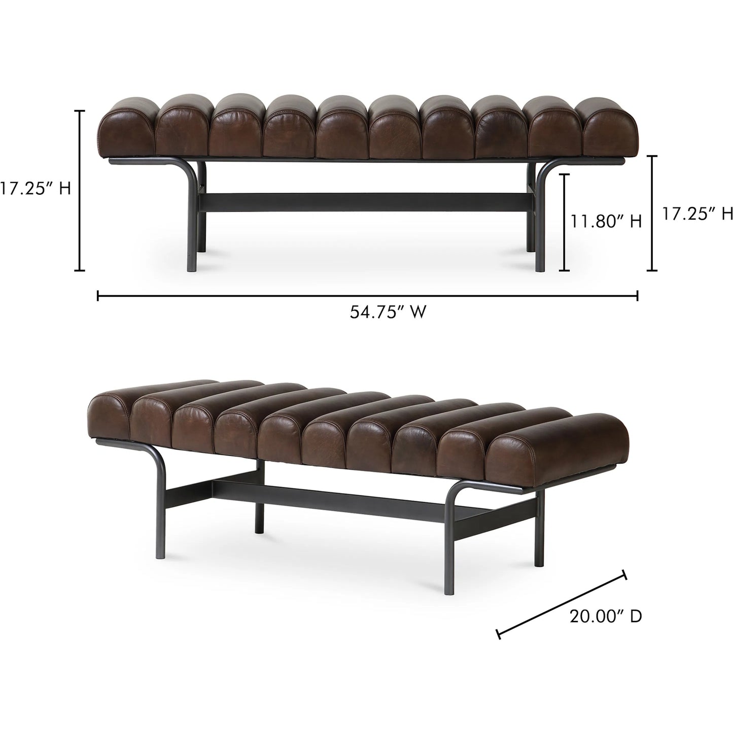 007 SI-2253769 | Additional Silo | Harrison Bench by Moe's Home Collection. Made from upholstery: top, grain buffalo leather, iron frame in a traditional style.