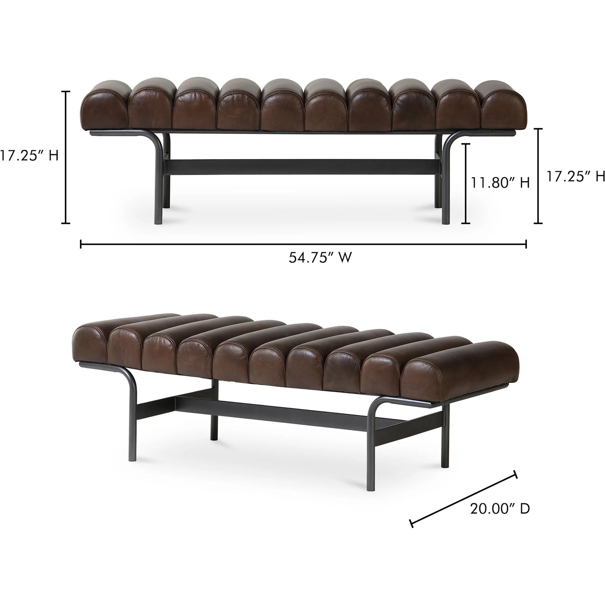 Harrison Bench by Moe's Home Collection. Made from upholstery: top, grain buffalo leather, iron frame in a traditional style.