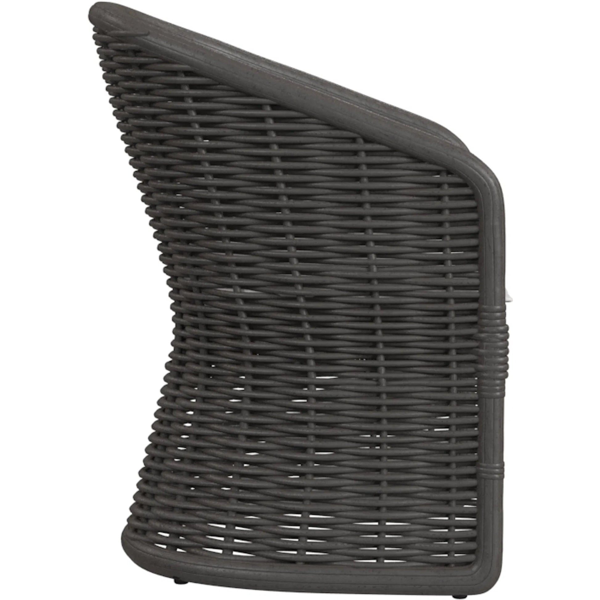 Cabo Outdoor Dining Chair by Sunset West in dark wood. Made from resin wicker in a rustic style.