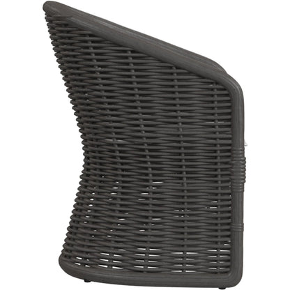 Cabo Outdoor Dining Chair by Sunset West in dark wood. Made from resin wicker in a rustic style.