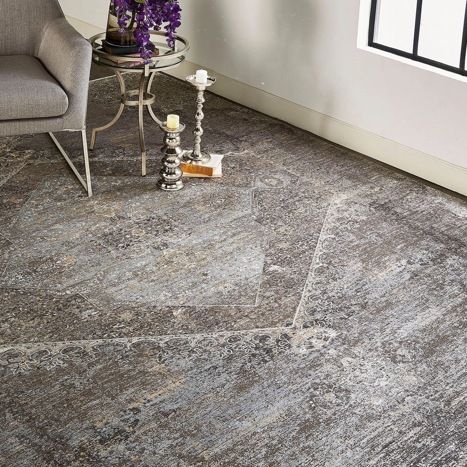 Sarrant Transitional Rug - 3963F by Feizy in gray, silver, ivory. Made from viscose, polyester in a unique style.