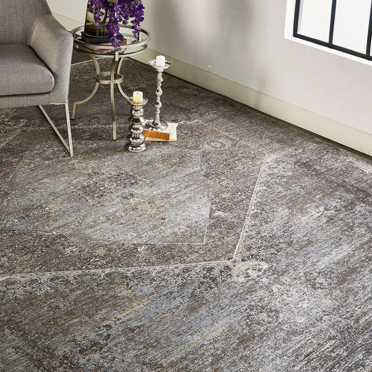 Sarrant Transitional Rug - 3963F by Feizy in gray, silver, ivory. Made from viscose, polyester in a unique style.