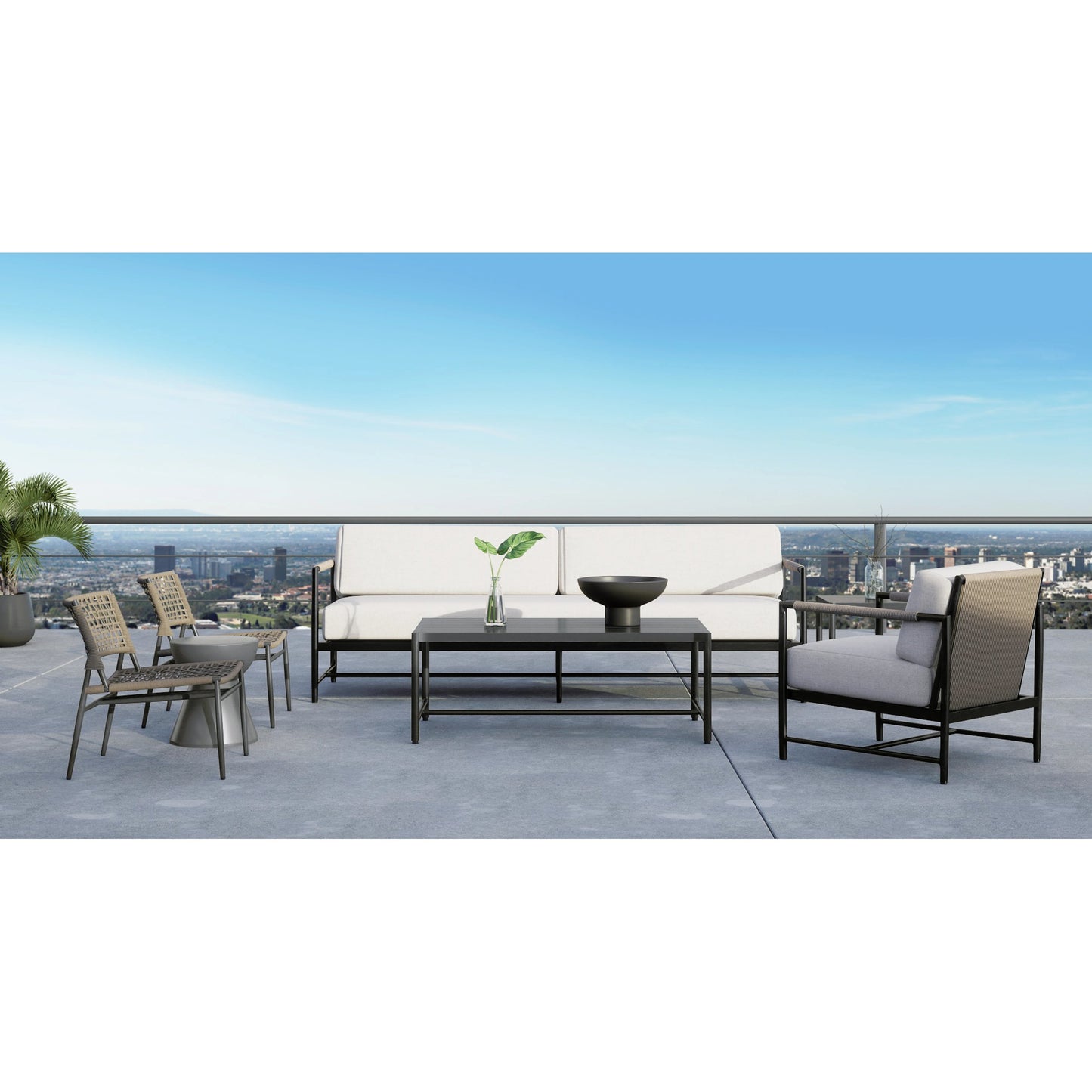 009 SI-2167102 | Lifestyle | Pietra Outdoor Loveseat by Sunset West in graphite. Made from olefin rope in a modern style.