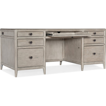 Burnham Executive Desk by Hooker Furniture in grey mink. Made from alder veneers with knots in a cottage & farmhouse style.