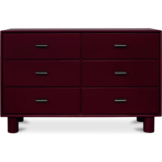 Jolene 6 Drawer Dresser by Moe's Home Collection in deep red. Made from rubber wood frame, mdf top, sides, drawer in a unique style.