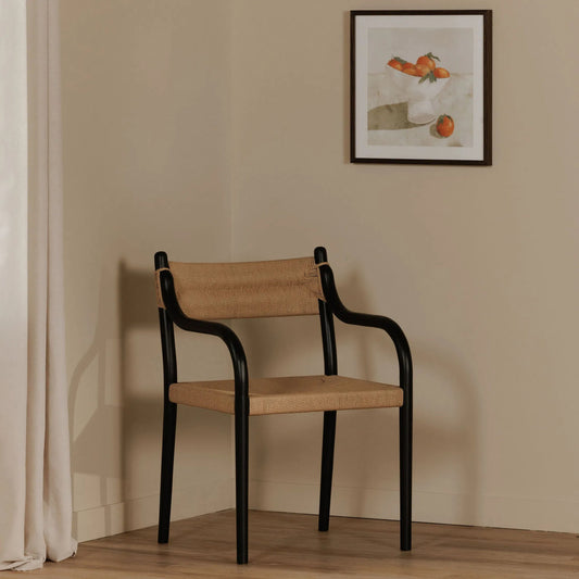 Kenny Dining Chair by Moe's Home Collection in black and black - md-1212c. Made from rubber wood, paper rope in a unique style.