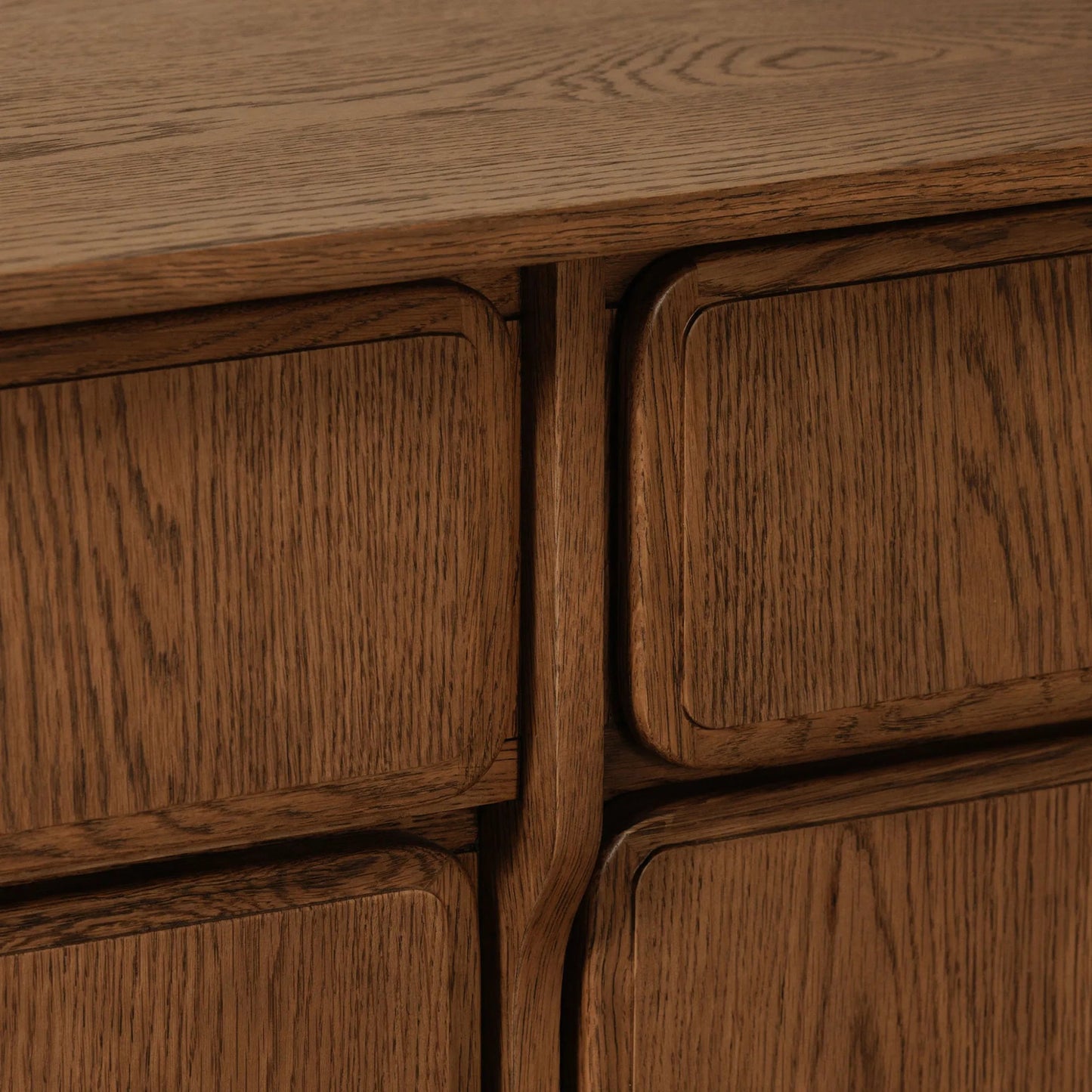 007 SI-2367933 | Closeup | Caroline Sideboard by Moe's Home Collection in warm brown. Made from solid oak frame, oak veneer over mdf side panel, drawer in a transitional style.