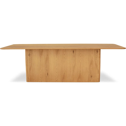 Winston Dining Table by Moe's Home Collection in natural and rustic oak. Made from oak veneer over mdf tabletop, solid oak base edge in a transitional style.