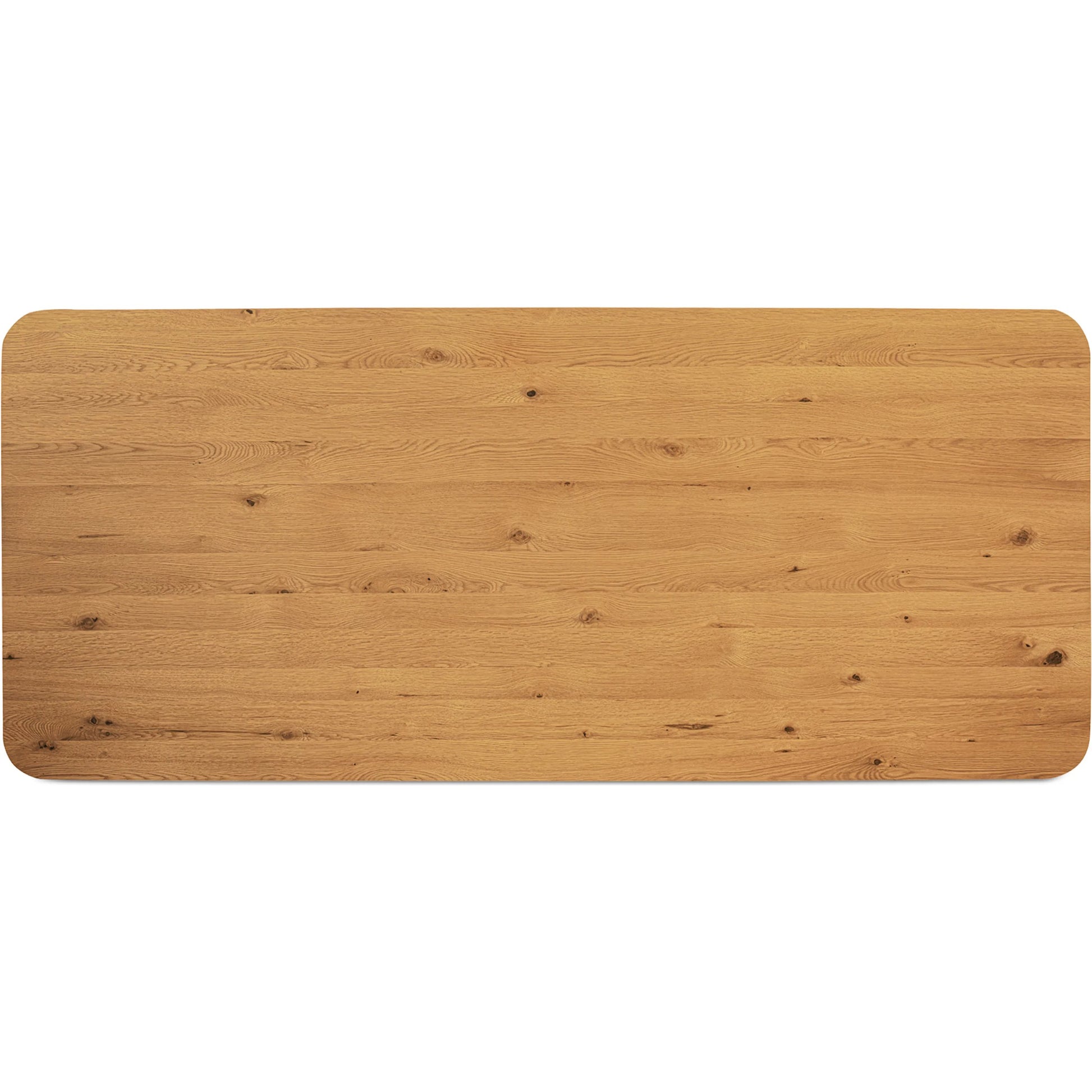 Winston Dining Table by Moe's Home Collection in natural and rustic oak. Made from oak veneer over mdf tabletop, solid oak base edge in a transitional style.