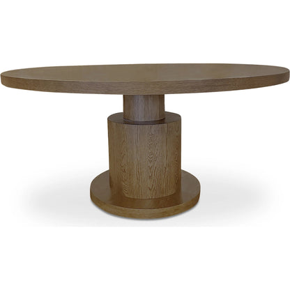 Clayton Dining Table by Moe's Home Collection in brown. Made from thick oak veneer, solid oak top leg, rubber wood frame, thick oak veneer bottom leg, leveler in a transitional style.