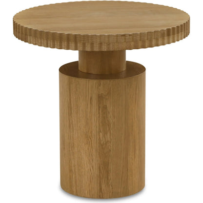 Leigh Side Table by Moe's Home Collection in brown and brown - md-2077. Made from solid oak edge, oak veneer over mdf top, plywood, adjustable glide in a transitional style.