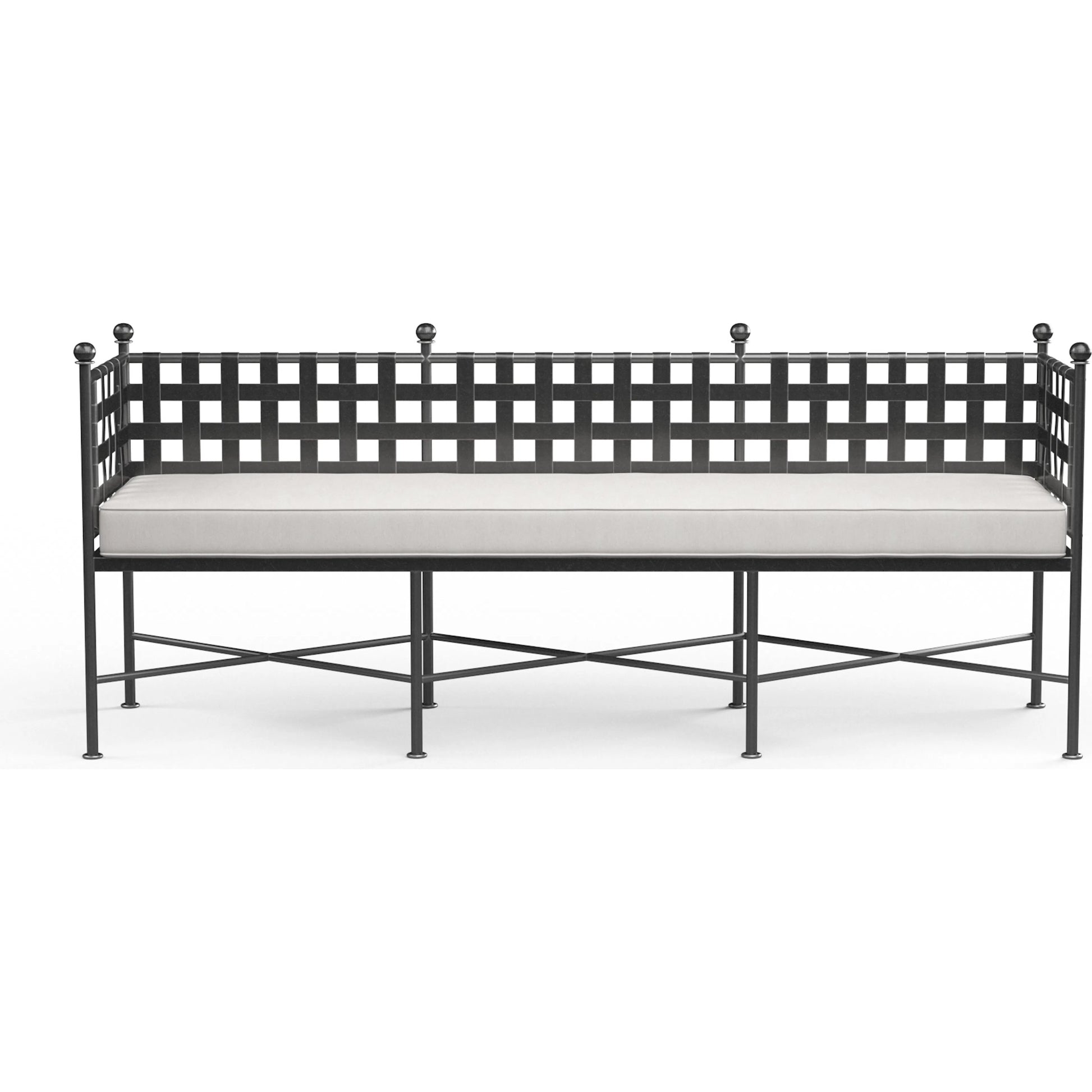 Provence Outdoor Garden Bench by Sunset West in pewter. Made from wrought iron in a modern style.