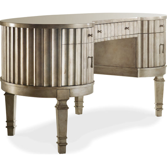 Fluted Kidney Desk by Hooker Furniture in silver. Made from hardwoods in a eclectic & global style.