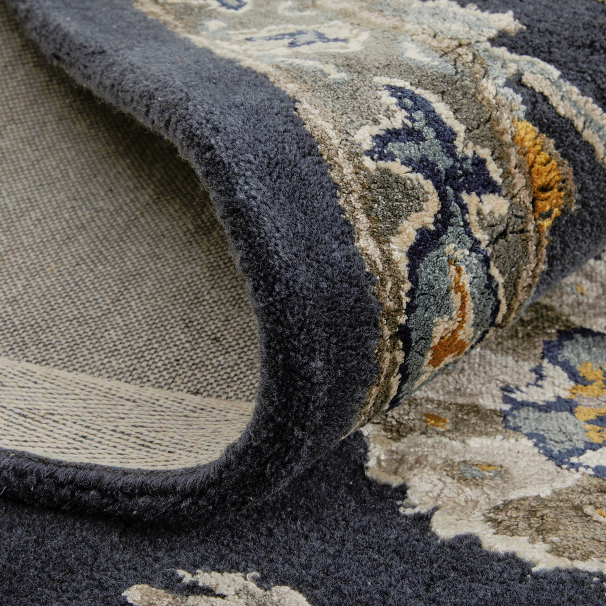 Prescott Traditional & Botanical Rug - 8940F by Feizy in blue, silver, gray. Made from viscose, wool in a unique style.