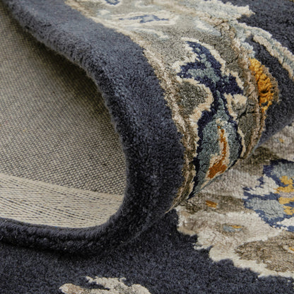 Prescott Traditional & Botanical Rug - 8940F by Feizy in blue, silver, gray. Made from viscose, wool in a unique style.