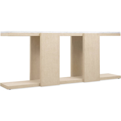 Westwood Console Table by Hooker Furniture in light wood and polished limestone. Made from oak veneers, marble in a transitional style.