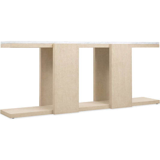 Westwood Console Table by Hooker Furniture in light wood and polished limestone. Made from oak veneers, marble in a unique style.