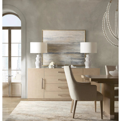 Westwood Buffet by Hooker Furniture in light wood and polished limestone. Made from oak veneers in a transitional style.