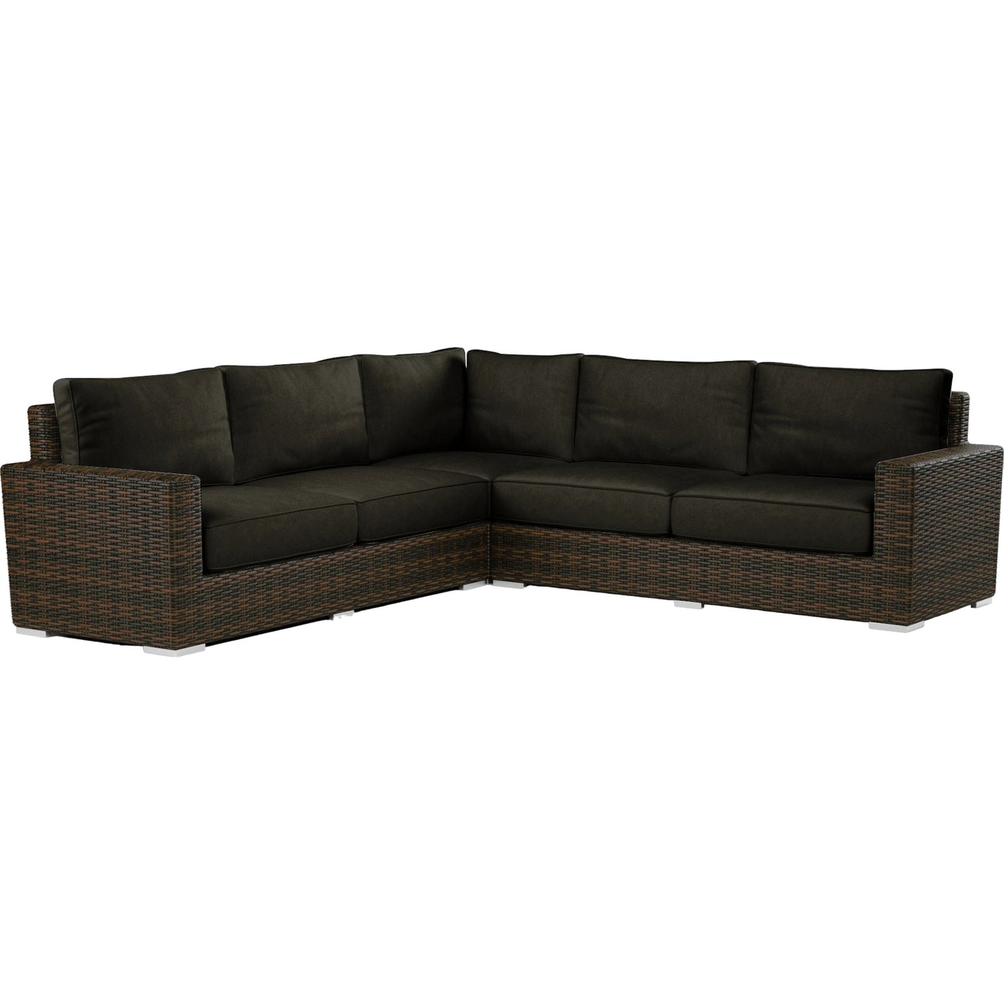 001 SI-2166891 | Primary Silo | Montecito Outdoor Sectional by Sunset West in cognac. Made from resin wicker in a modern style.