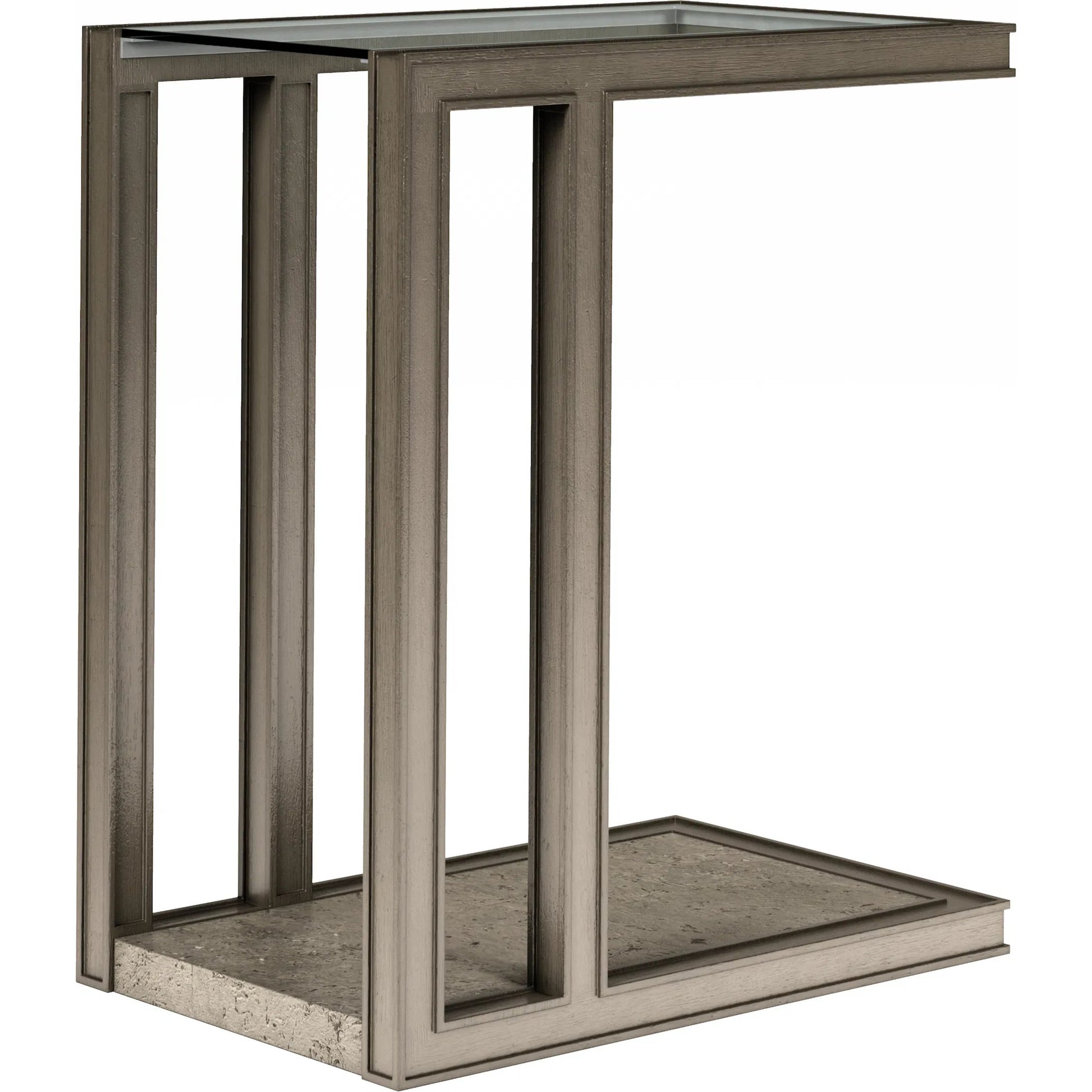 Cove Accent Table by A.R.T. Furniture in grey and mica. Made from rubberwood solids, primavera veneer, glass, cork in a modern style.