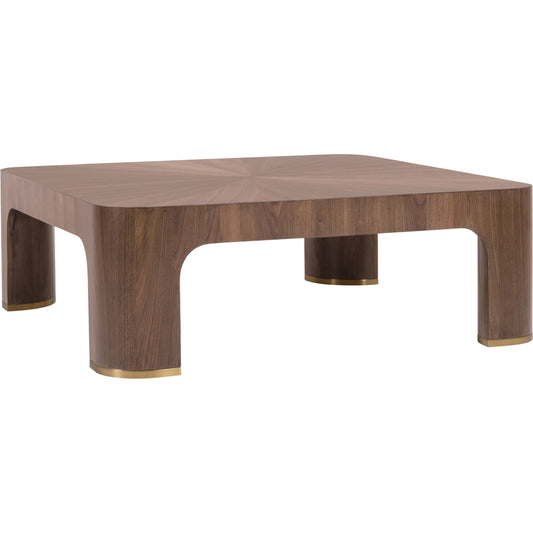 Eleana Cocktail Table by Hooker Furniture in medium wood and light caramel, walnut veneers, sunlit bronze. Made from walnut veneers, metal in a unique style.
