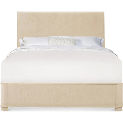 Westwood Panel Bed by Hooker Furniture in light wood and polished limestone. Made from oak veneers in a transitional style.