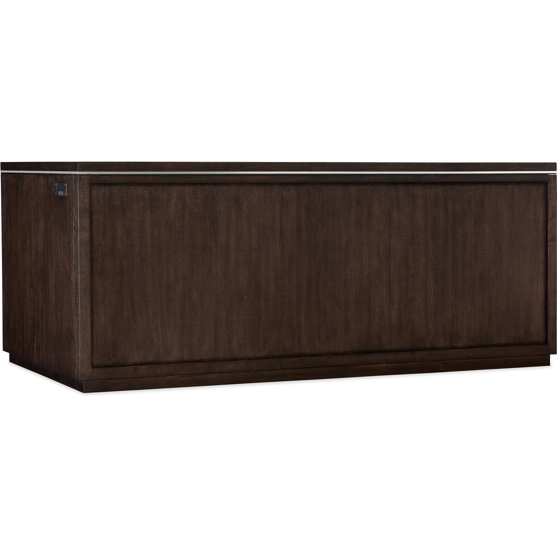 House Blend Executive Desk by Hooker Furniture in dark roast. Made from quartered ash veneers, metal in a transitional style.
