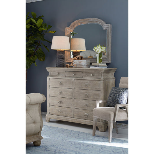 Summer Creek Light Keeper's Dresser by A.R.T. Furniture in gray and scrubbed oak. Made from flakey cathedral oak veneer, parawood solids in a traditional style.