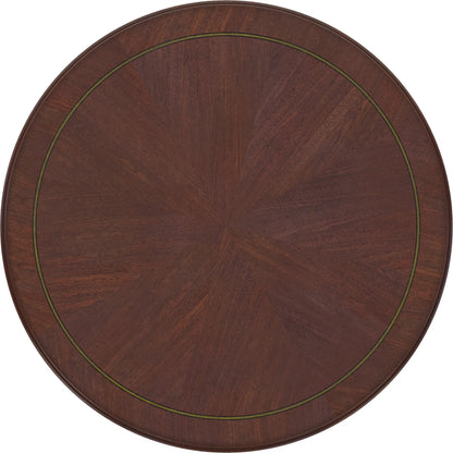 Revival Round End Table by A.R.T. Furniture in brown and napa mahogany. Made from rubberwood solids, quarter mahogany veneer, resin in a traditional style.