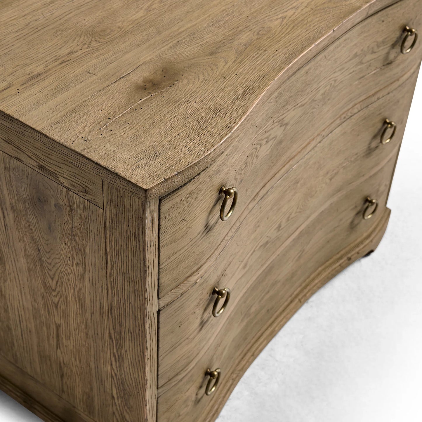 009 SI-2535716 | Closeup | Echo Canyon Three Drawer Nightstand by Jonathan Charles in faded oak. Made from main oak in a unique style.