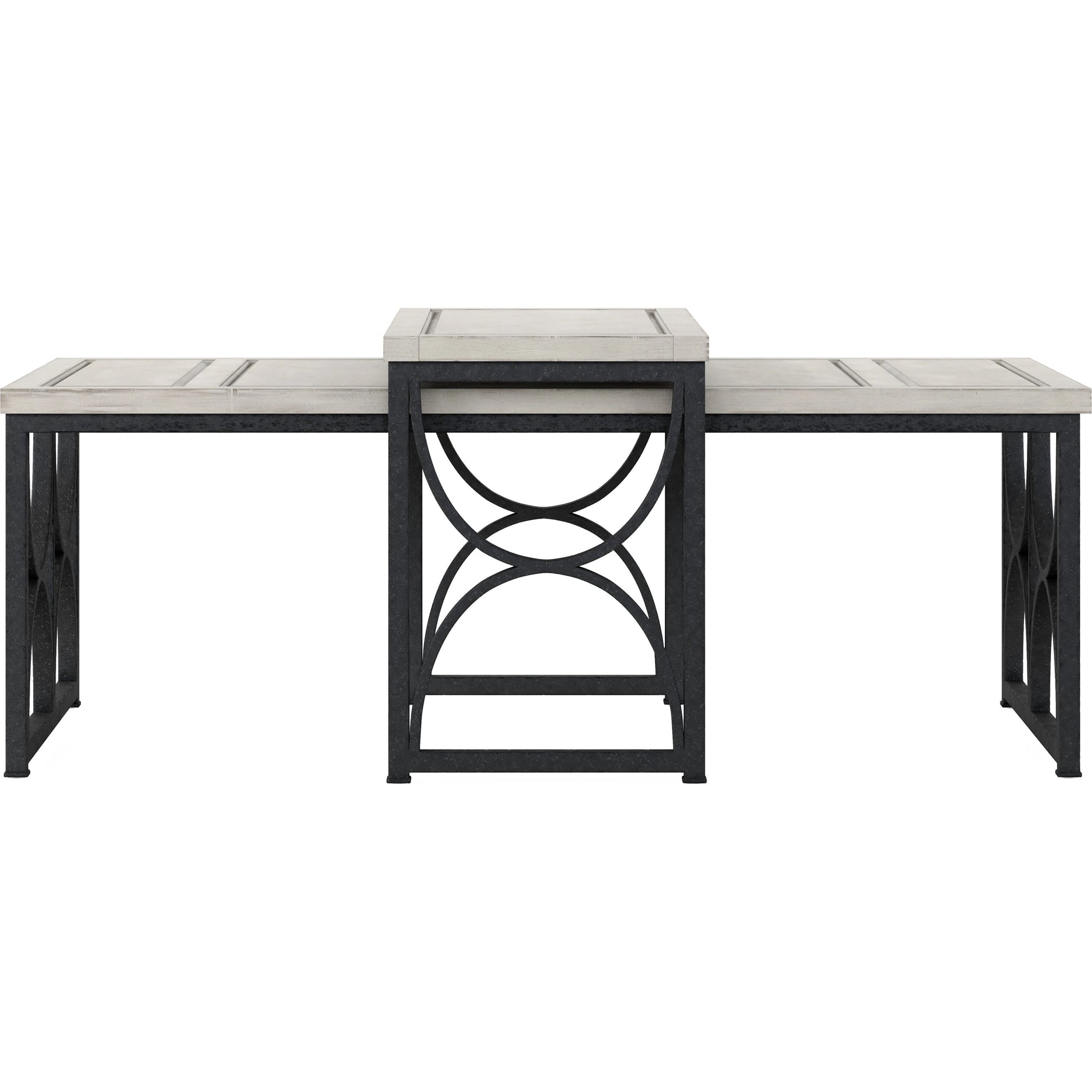 Alcove Metal Cocktail Table by A.R.T. Furniture in belgian ivory, burnished brass. Made from acacia solids, maple veneers, iron in a modern style.