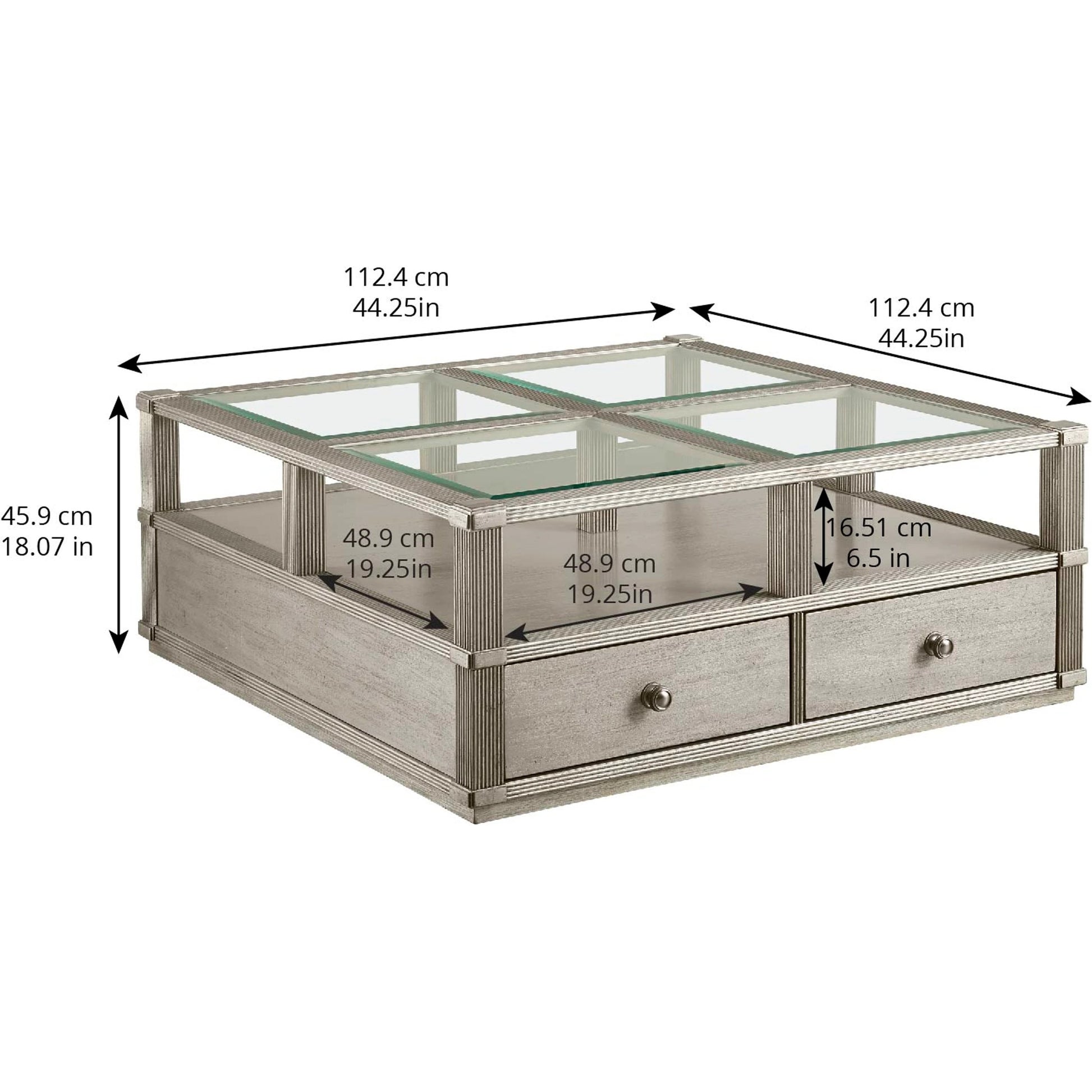 Morrissey Ellman Cocktail Table by A.R.T. Furniture in silver and bezel. Made from parawood solids, primavera veneers, glass, metal in a modern style.
