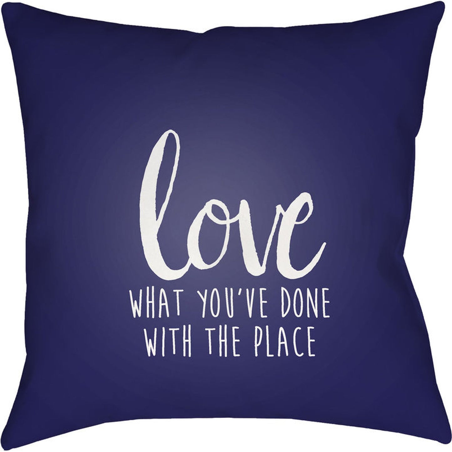 003 S-229738 | Primary Silo | Love The Place Indoor/Outdoor Pillow by Livabliss in blue, white. Made from front: 100% polyester, back: 100% polyester in a modern style.