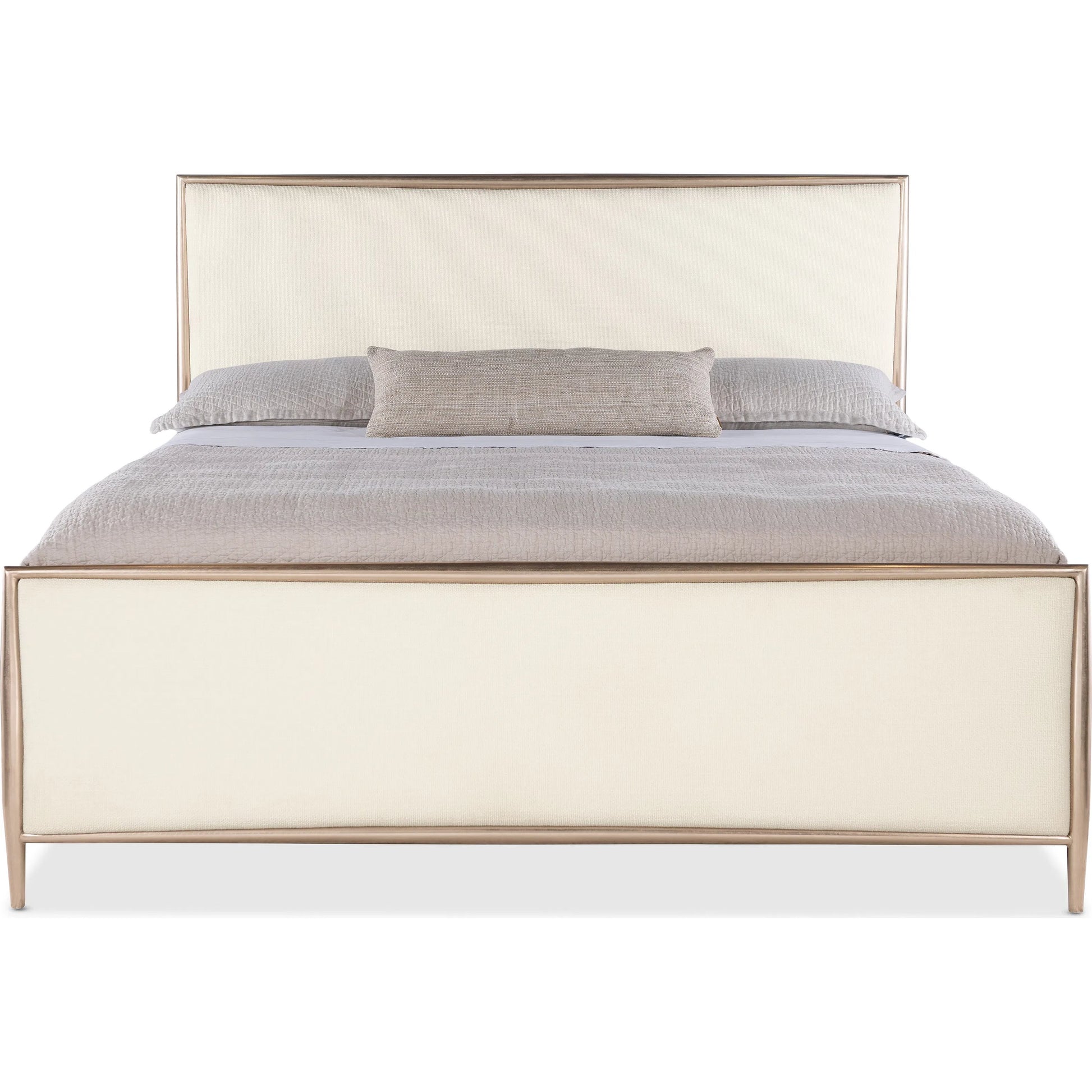 Westwood Upholstered Metal Bed by Hooker Furniture in trendy snow and plated radiance. Made from wood, metal, fabric in a transitional style.