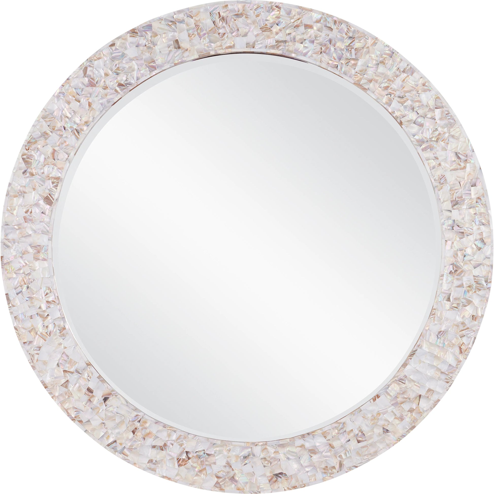 Uma Mother of Pearl Mirror by Currey and Company in natural, white, mirror. Made from mother of pearl, engineered wood, glass in a modern style.