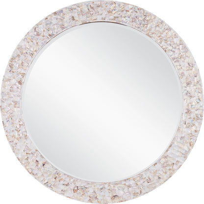 Uma Mother of Pearl Mirror by Currey and Company in natural, white, mirror. Made from mother of pearl, engineered wood, glass in a modern style.