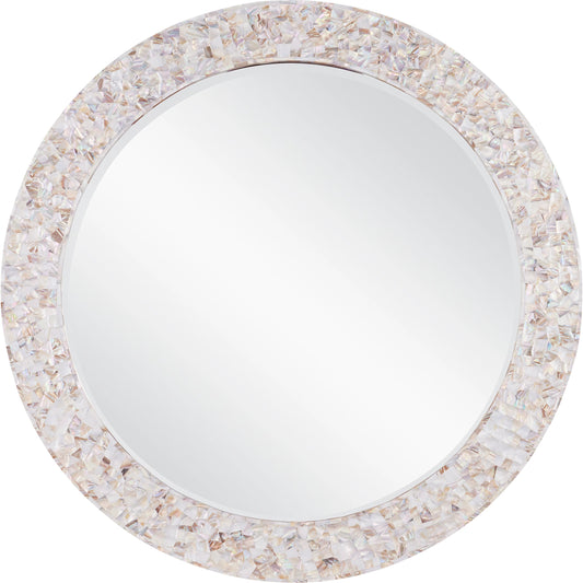 Uma Mother of Pearl Mirror by Currey and Company in natural, white, mirror. Made from mother of pearl, engineered wood, glass in a modern style.