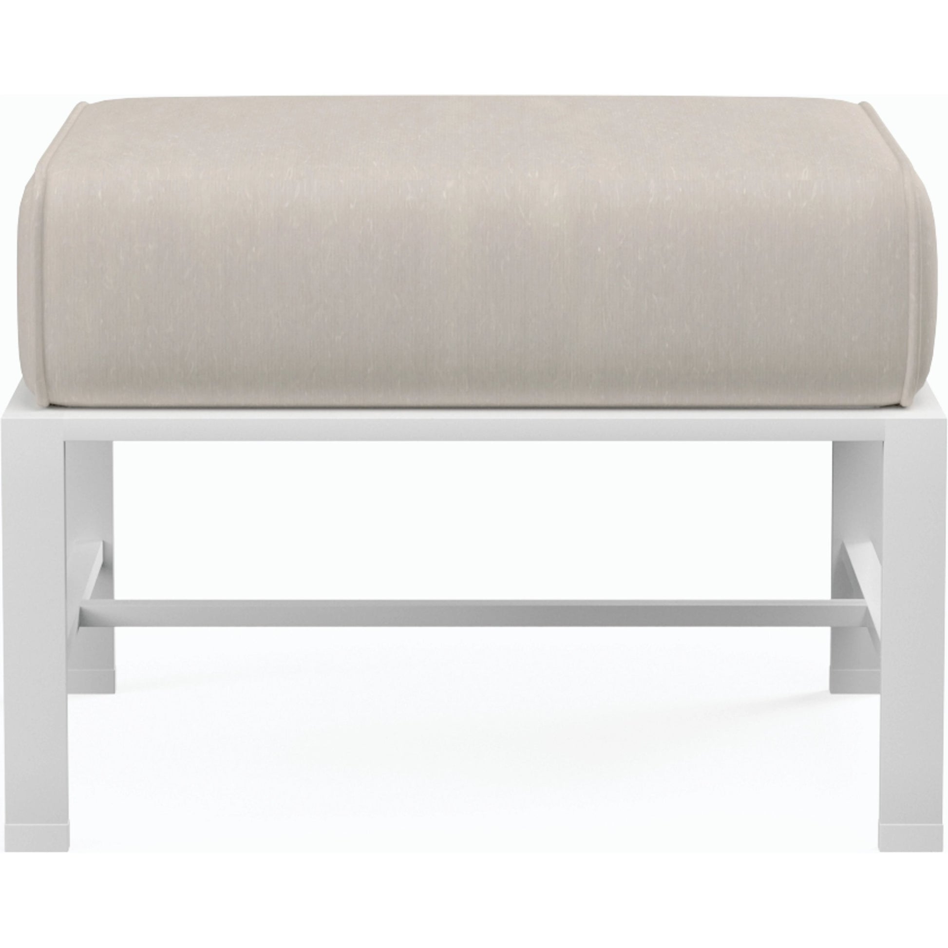 Bristol Outdoor Ottoman in Canvas Flax w/ Self Welt by Sunset West in white. Made from aluminum in a modern style.