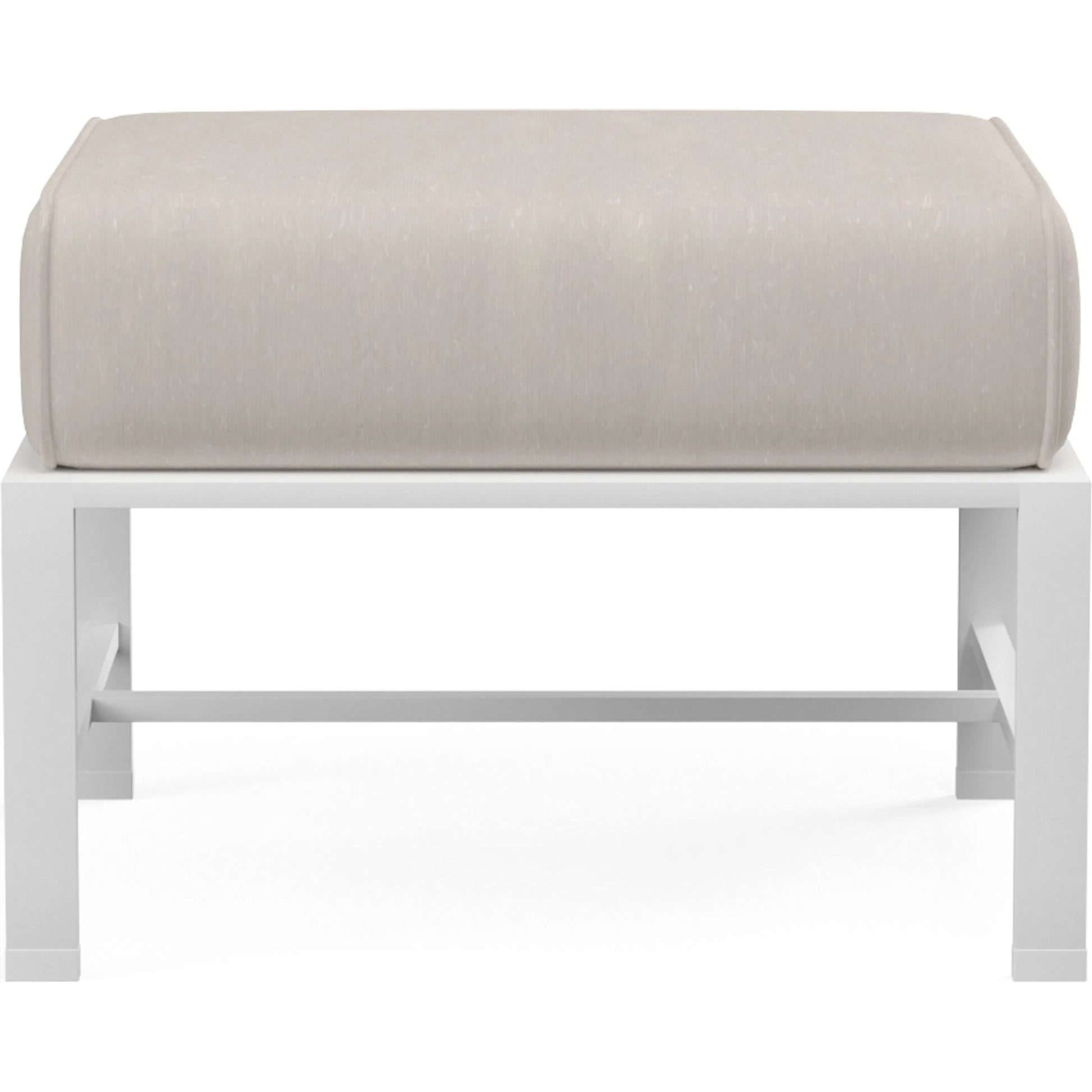Bristol Outdoor Ottoman in Canvas Flax w/ Self Welt by Sunset West in white. Made from aluminum in a modern style.