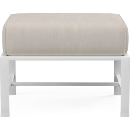 Bristol Outdoor Ottoman in Canvas Flax w/ Self Welt by Sunset West in white. Made from aluminum in a modern style.