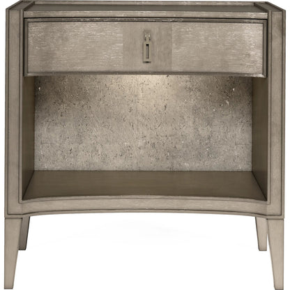 Cove Open Nightstand by A.R.T. Furniture in grey and mica. Made from rubberwood solids, primavera veneers, cork, metal in a traditional style.