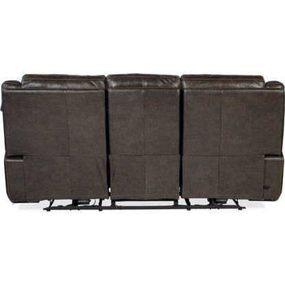 Montel Lay Flat Power Sofa by Hooker Furniture in cosmos cobalt. Made from leather in a traditional style.