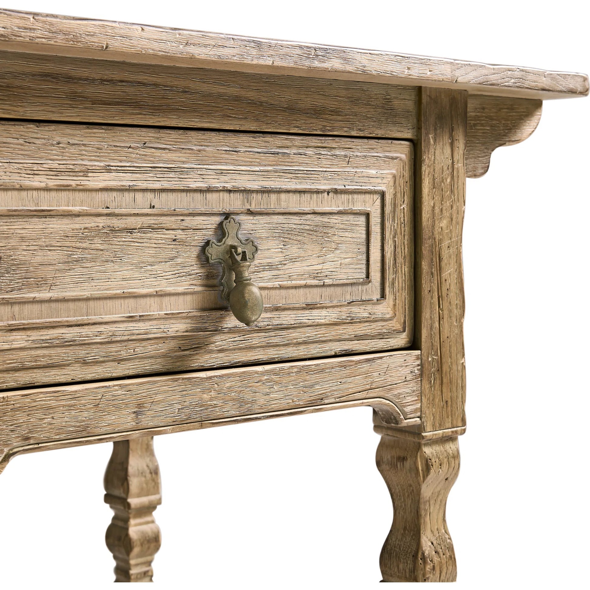 Sagehill Spindle-Leg Console by Jonathan Charles in timberon grey oak. Made from main oak in a unique style.