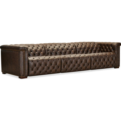 Savion Deux 3 Seat Sofa with Two Power Recliners and Three Power Headrests by Hooker Furniture in dark wood. Made from unique in a traditional style.